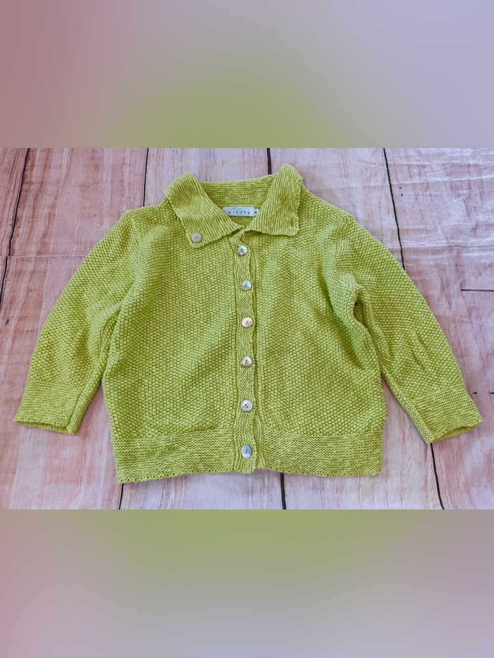 Willow Vintage 90s Knit Crop Cardigan Sweater Sz S Green Mother Of Pearl Buttons
